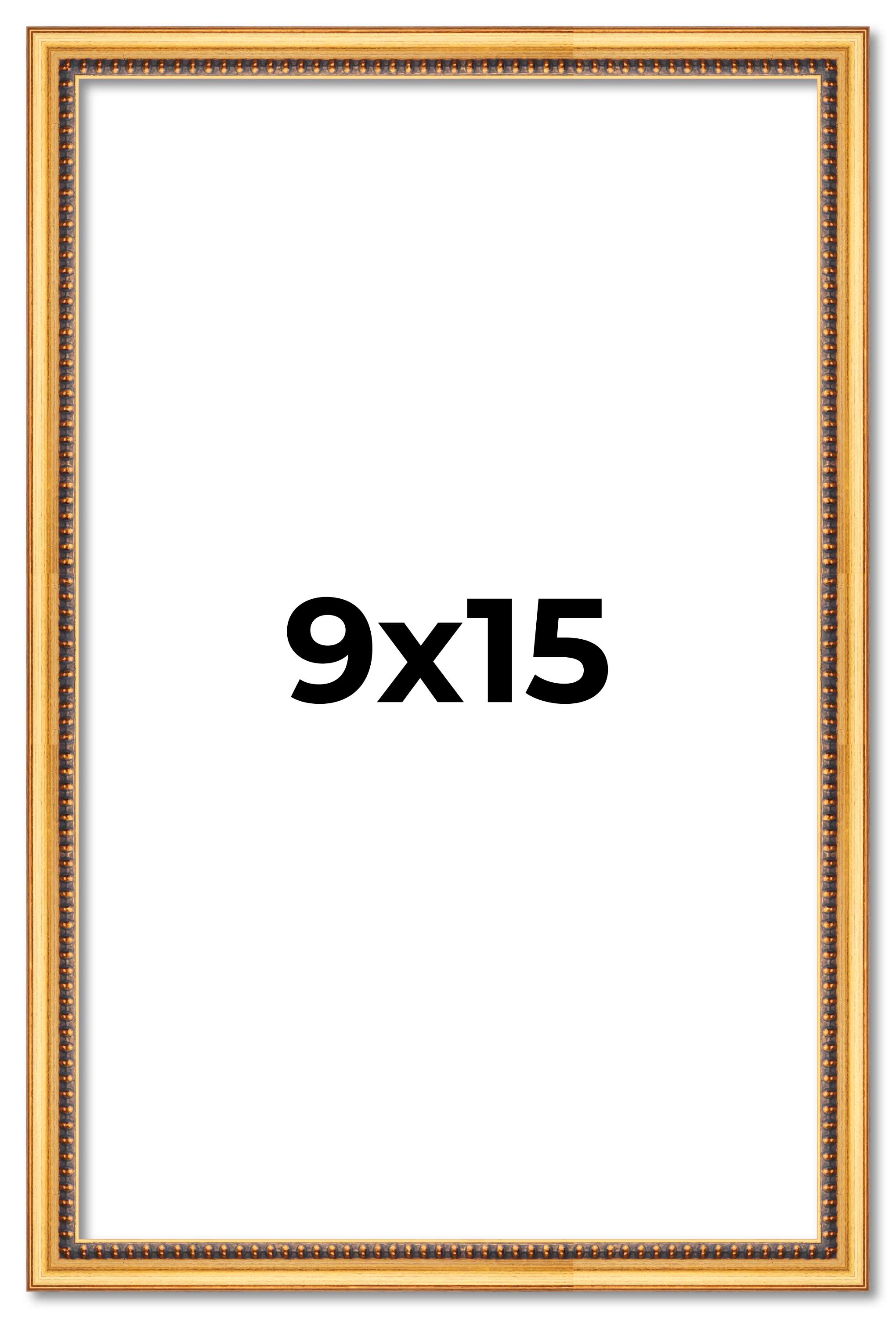 9x15 Frame Beaded Gold Solid Wood Picture Frame | 0.75 Inches Moulding Width | L main product image