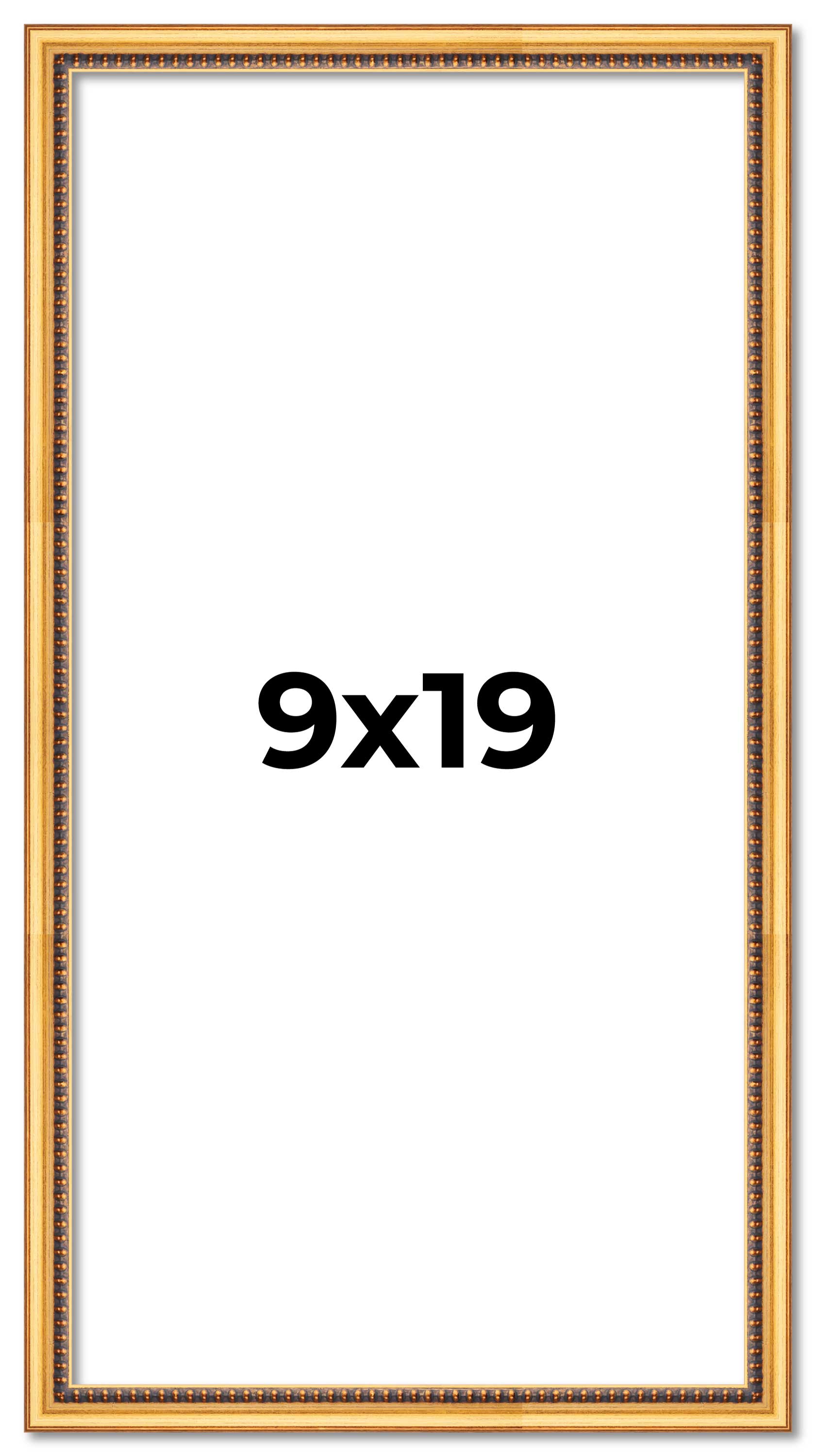 9×19 Frame Beaded Gold Solid Wood Picture Frame | 0.75 Inches Moulding Width | L