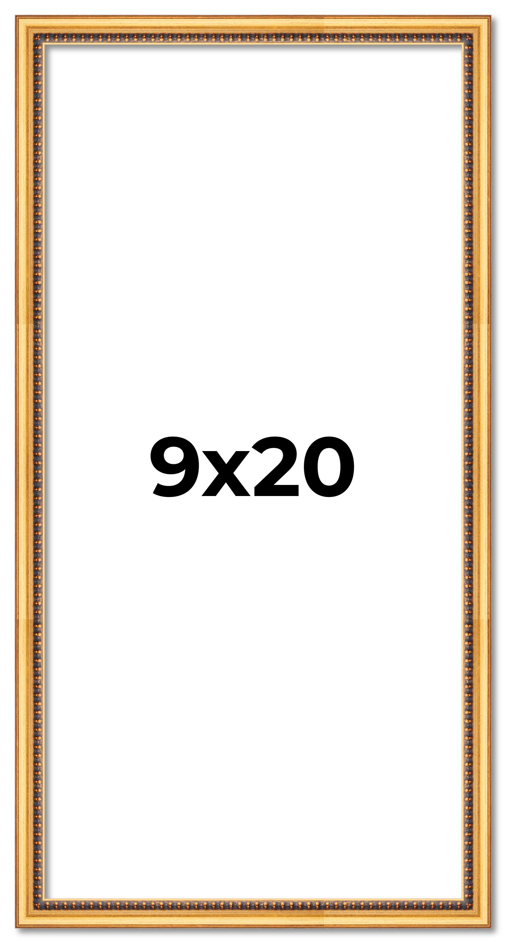 9x20 Frame Beaded Gold Solid Wood Picture Frame | 0.75 Inches Moulding Width | L main product image