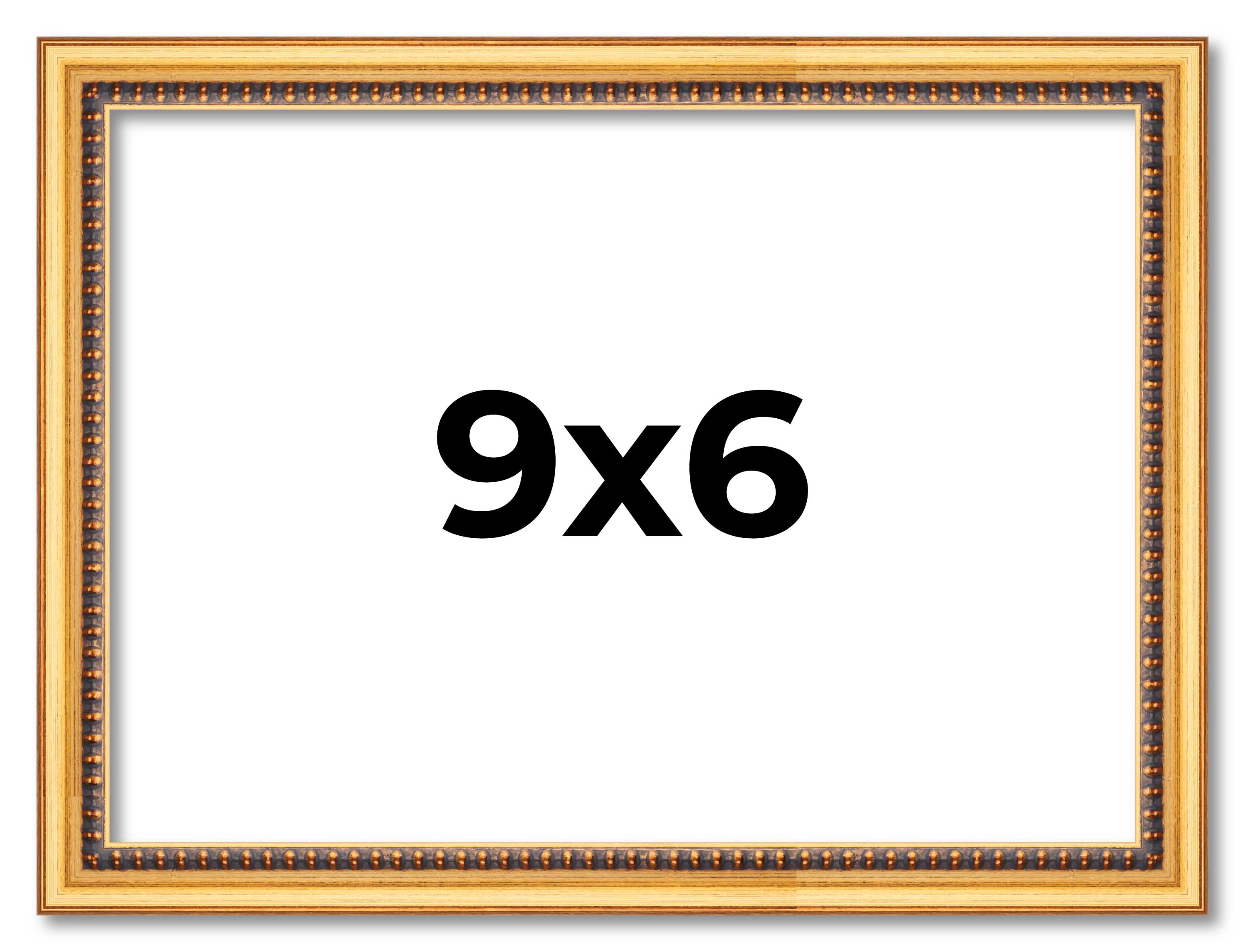 9×6 Frame Beaded Gold Solid Wood Picture Frame | 0.75 Inches Moulding Width | Li