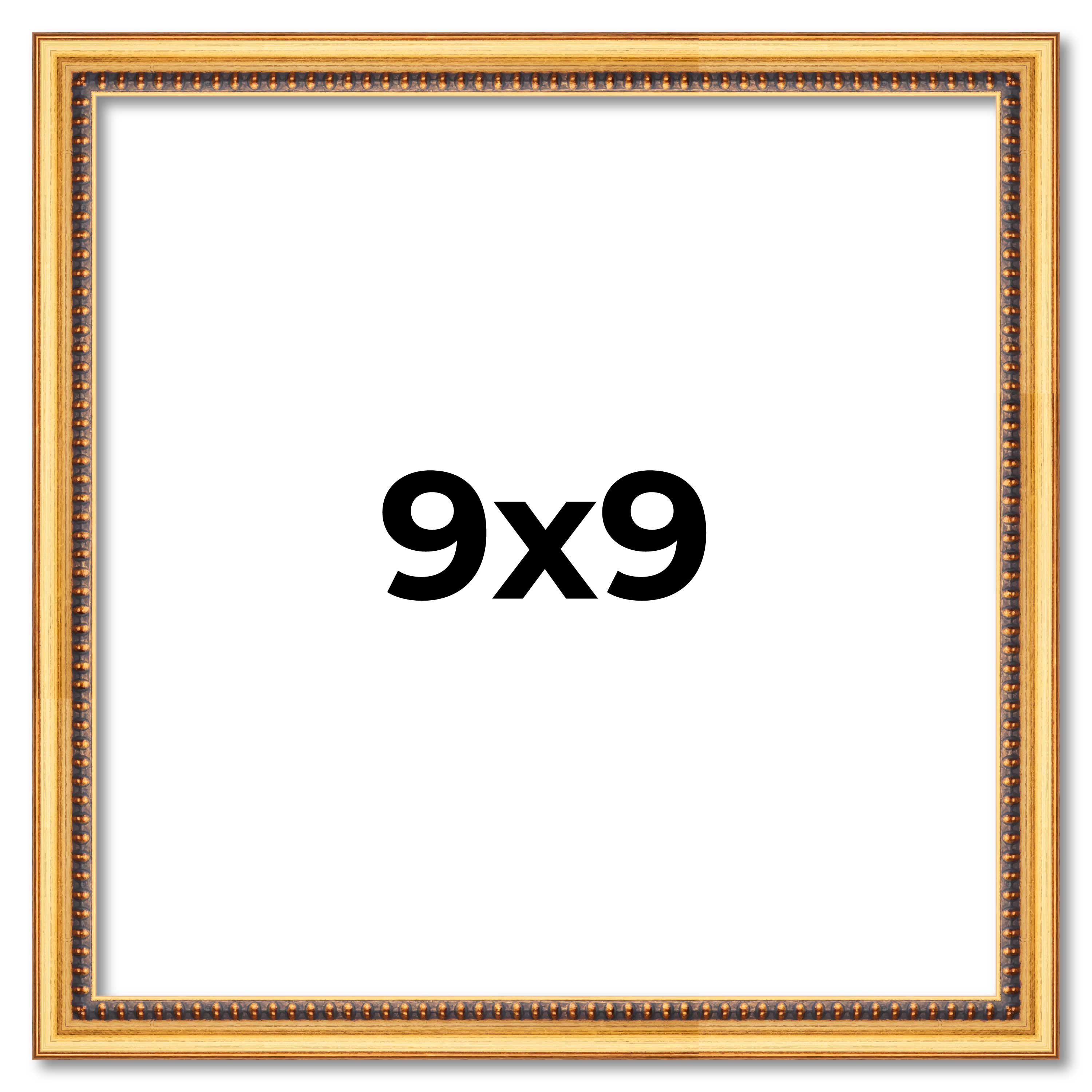 9x9 Frame Beaded Gold Solid Wood Picture Frame | 0.75 Inches Moulding Width | Li main product image