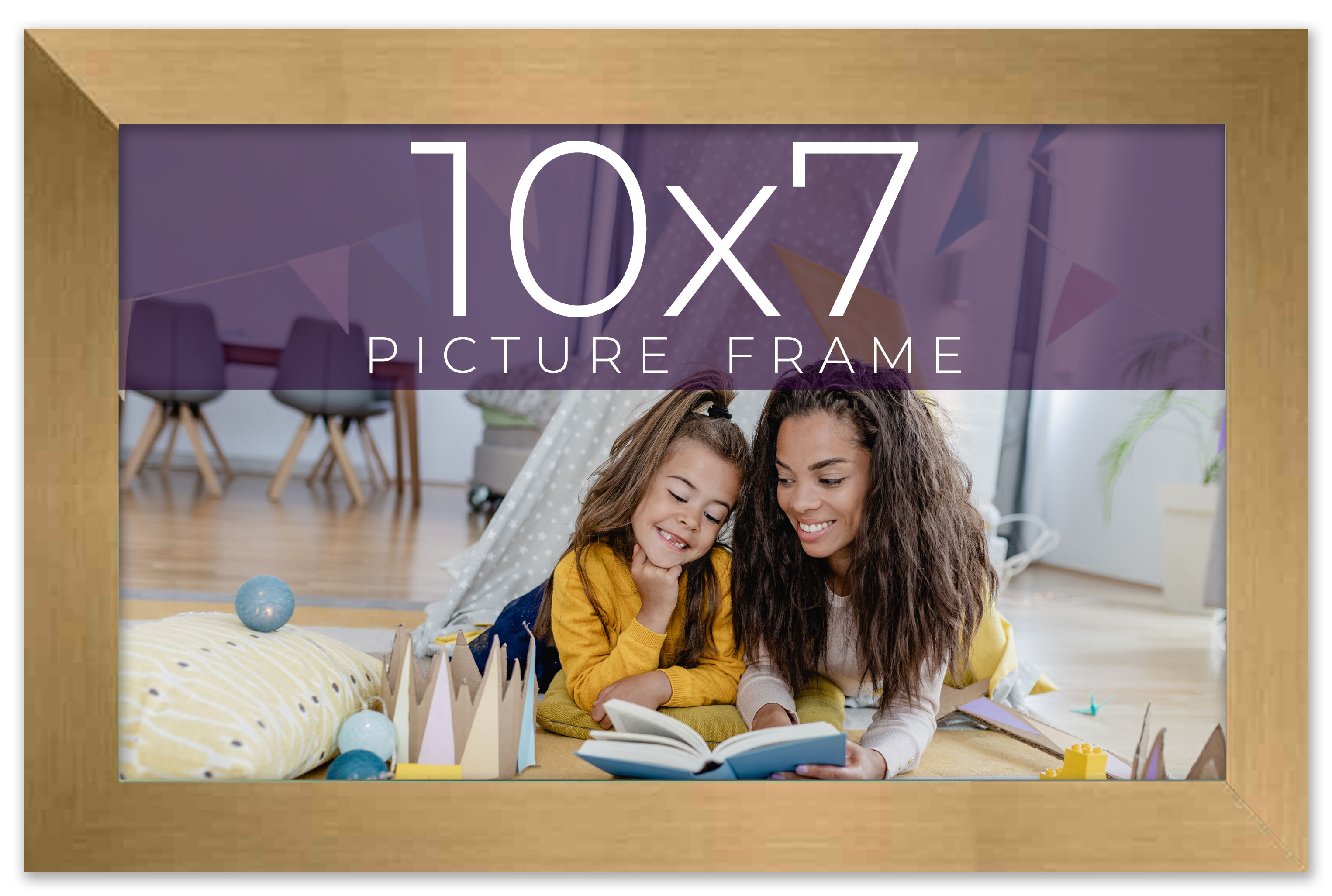 10x7 Frame Gold Bronze Solid Wood Picture Frame Width 0.75 Inches | Interior Fra main product image