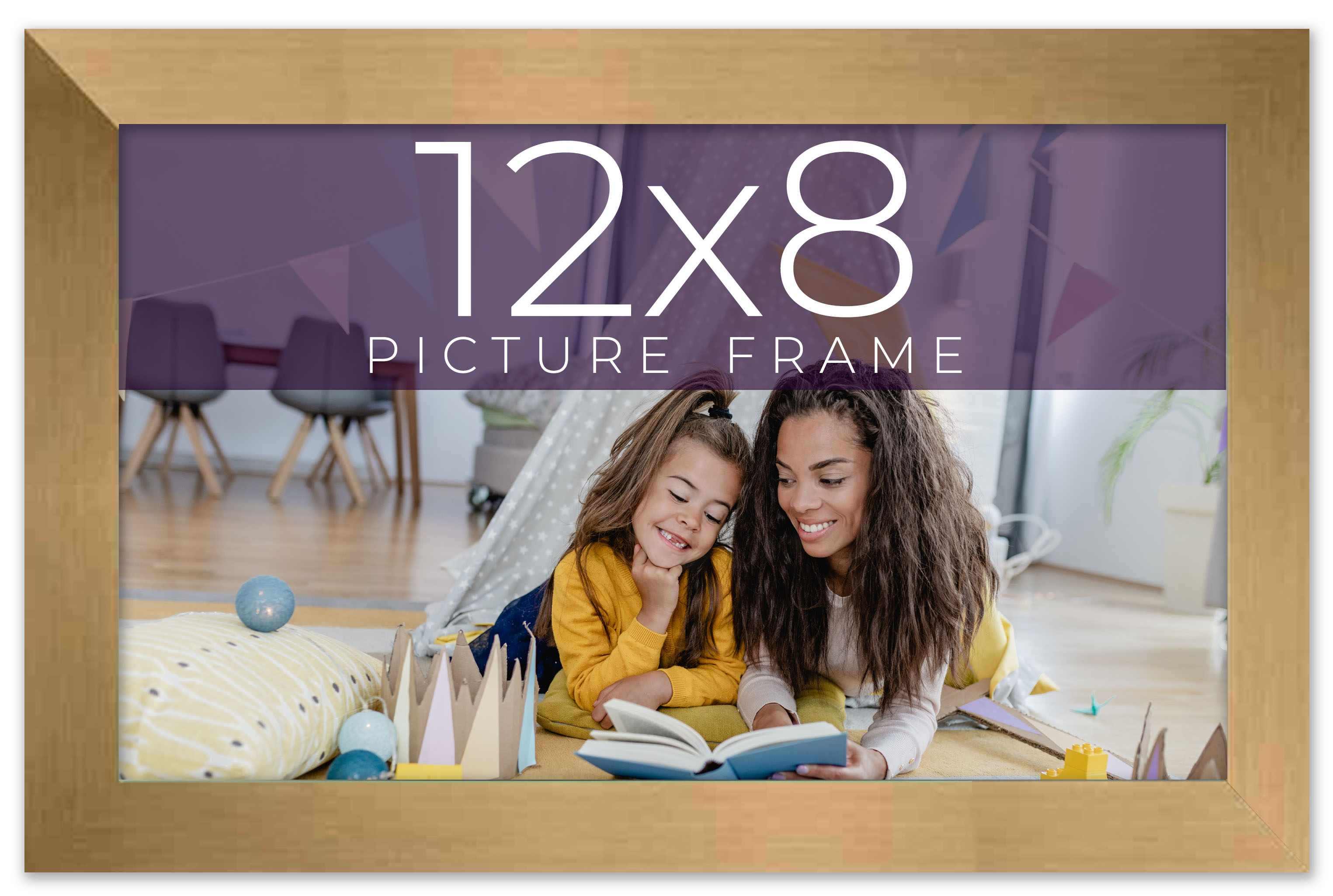 12x8 Frame Gold Bronze Solid Wood Picture Frame Width 0.75 Inches | Interior Fra main product image