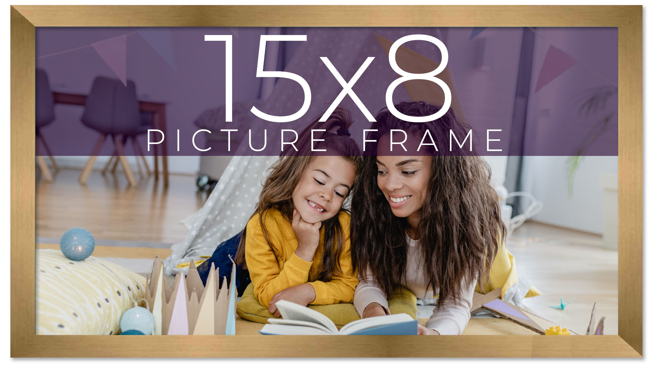 15x8 Frame Gold Bronze Solid Wood Picture Frame Width 0.75 Inches | Interior Fra main product image