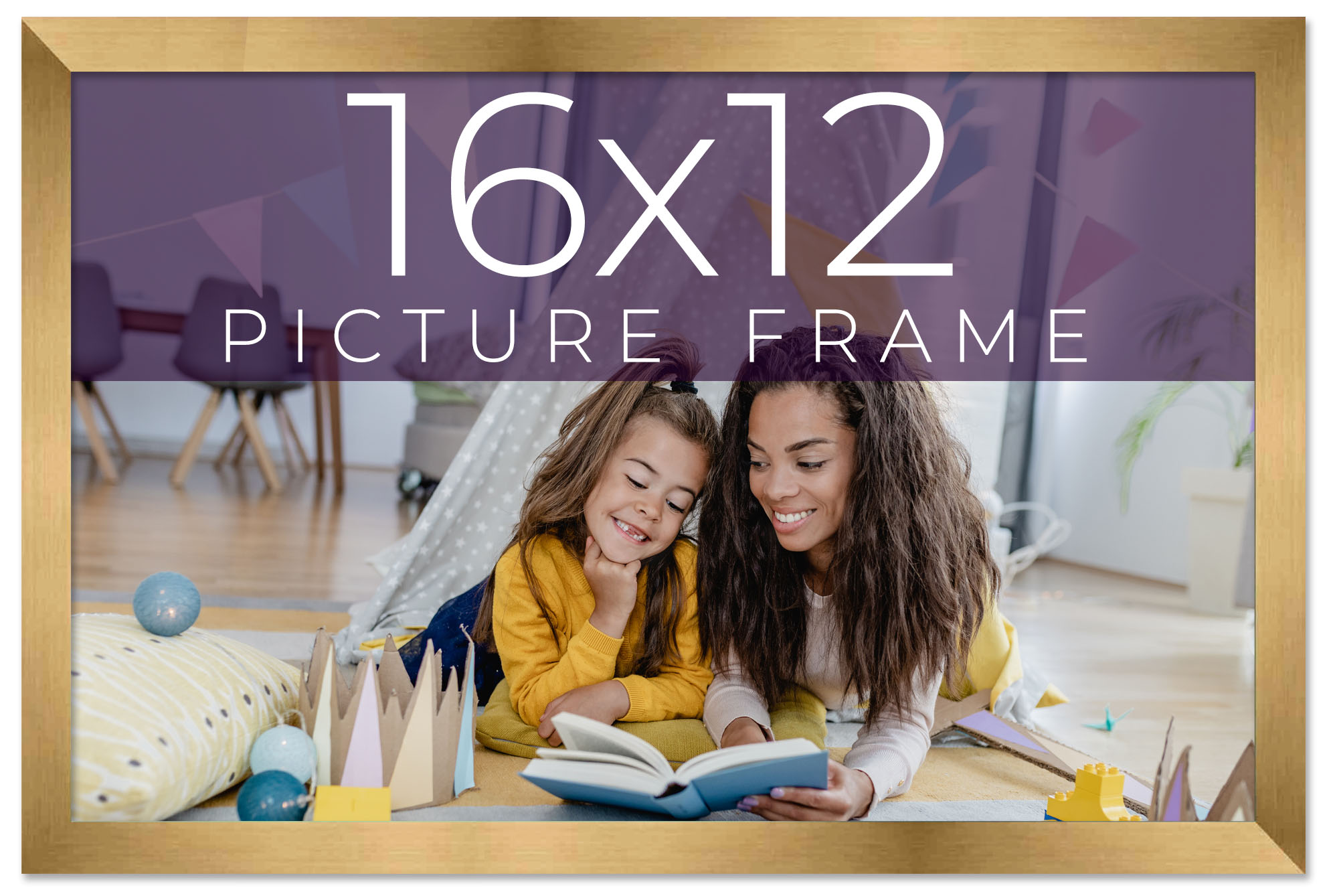 16x12 Frame Gold Bronze Solid Wood Picture Frame Width 0.75 Inches | Interior Fr main product image