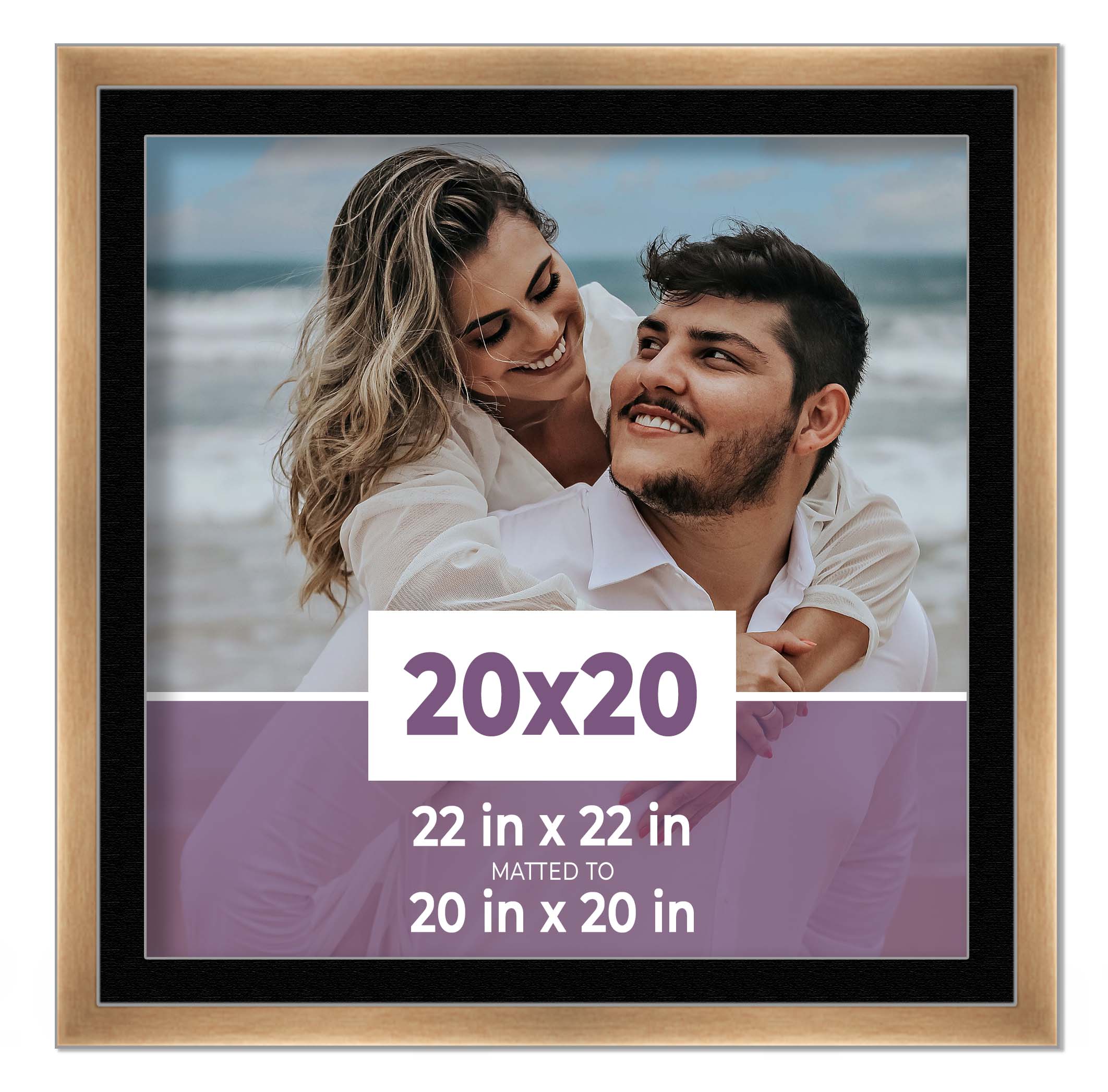 20x20 Frame Bronze With Black Picture Mat For 20x20 Photo - Bronze 22x22 Frame T