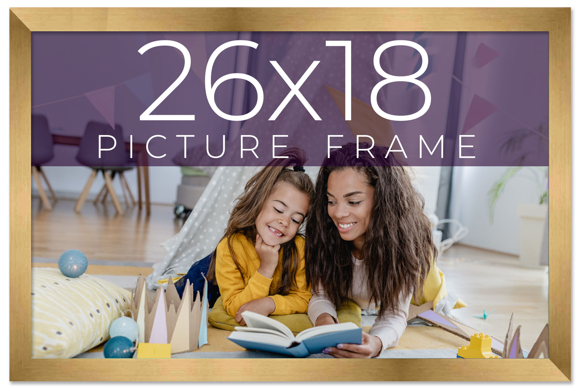 26x18 Frame Gold Bronze Solid Wood Picture Frame Width 0.75 Inches | Interior Fr main product image