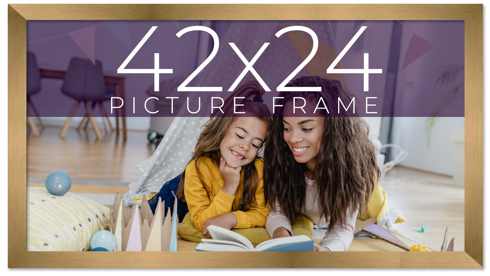 42×24 Frame Gold Bronze Solid Wood Picture Frame Width 0.75 Inches | Interior Fr