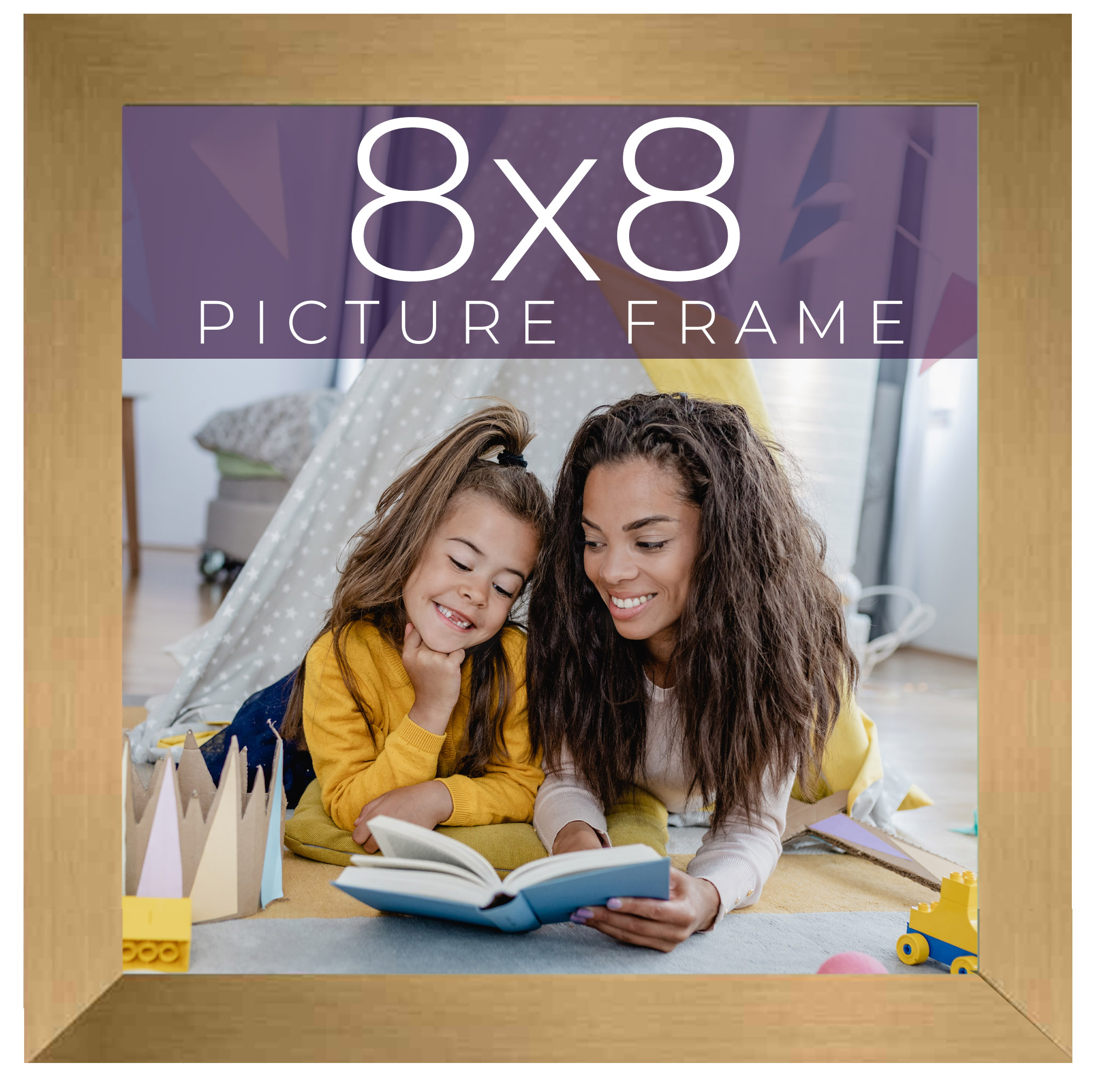 8x8 Frame Gold Bronze Solid Wood Picture Frame Width 0.75 Inches | Interior Fram - Picture 1 of 9
