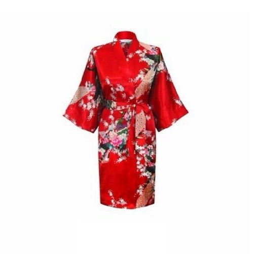Bride Bridesmaid Gown Robe Satin Dressing Kimono Short Floral Bridal Wedding - Picture 7 of 11