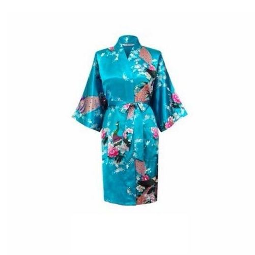 Bride Bridesmaid Gown Robe Satin Dressing Kimono Short Floral Bridal Wedding - Picture 9 of 11