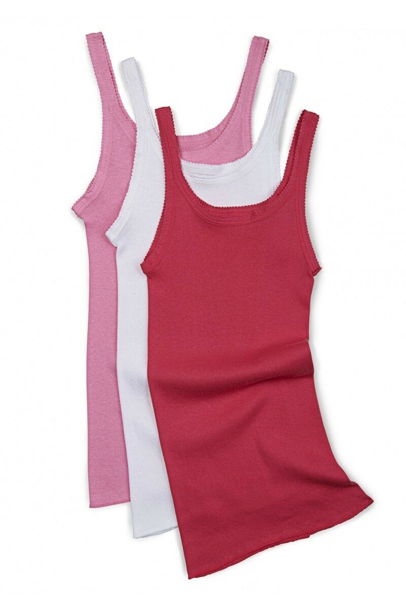 Bonds Girls 3 Pairs Teena Cotton Singlet Singlets Top Vest Vests Kids White Pink - Picture 7 of 10