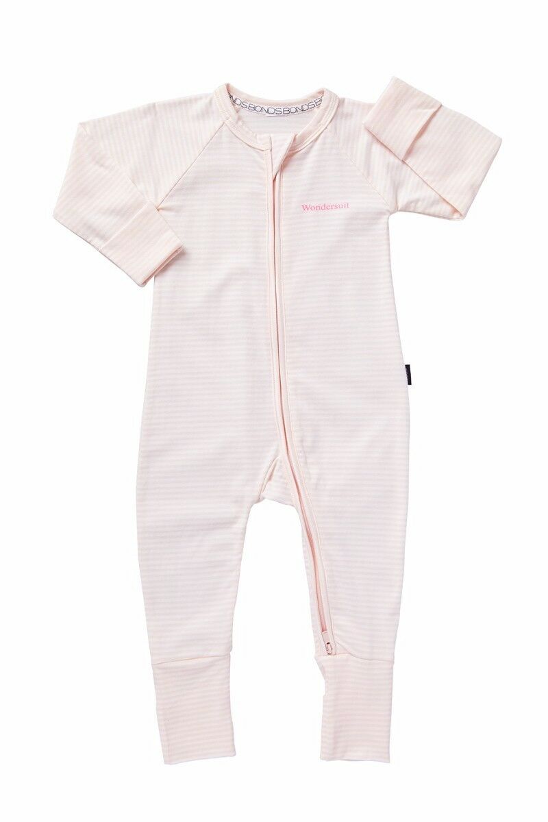 Bonds Baby Boy Girl Cotton Wondersuit Zip Jumpsuit Pink/White - Picture 7 of 14