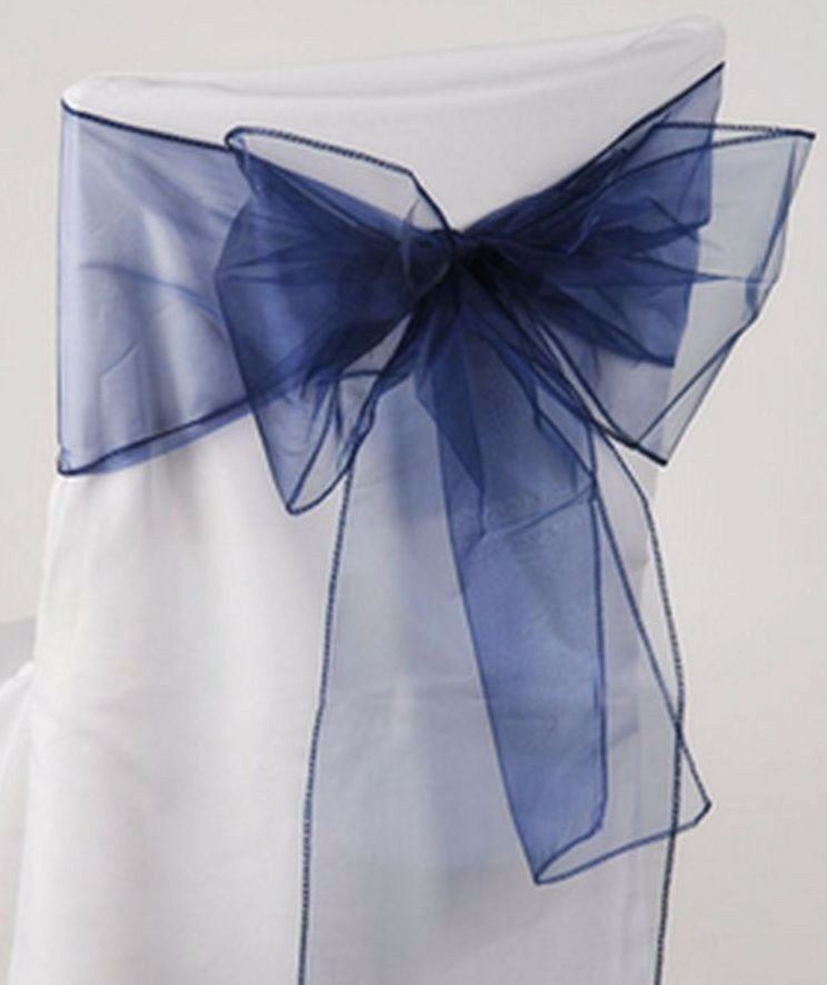 25 X Organza Bows Chair Sashes Wedding Engagement Black White Silver Seat Bow - Picture 11 of 14