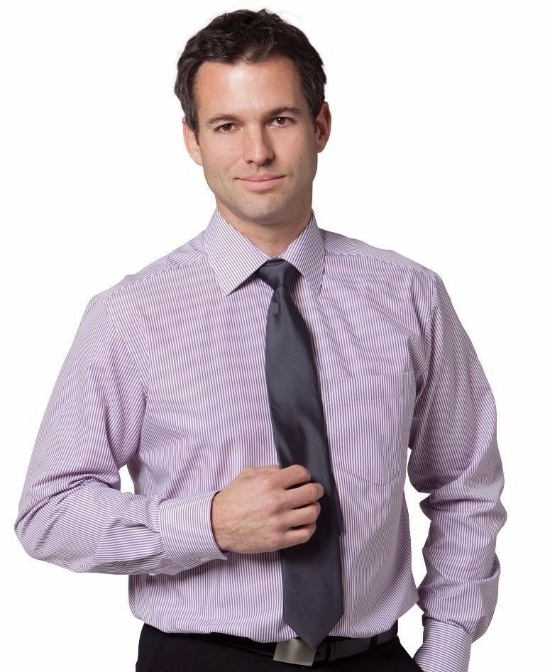 New Mens Balance Stripe Long Sleeve Shirt Cotton Business Work Office Shirts Top - Picture 4 of 4