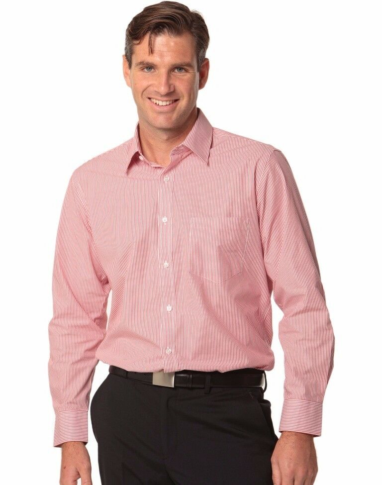 New Mens Balance Stripe Long Sleeve Shirt Cotton Business Work Office Shirts Top - Picture 3 of 4