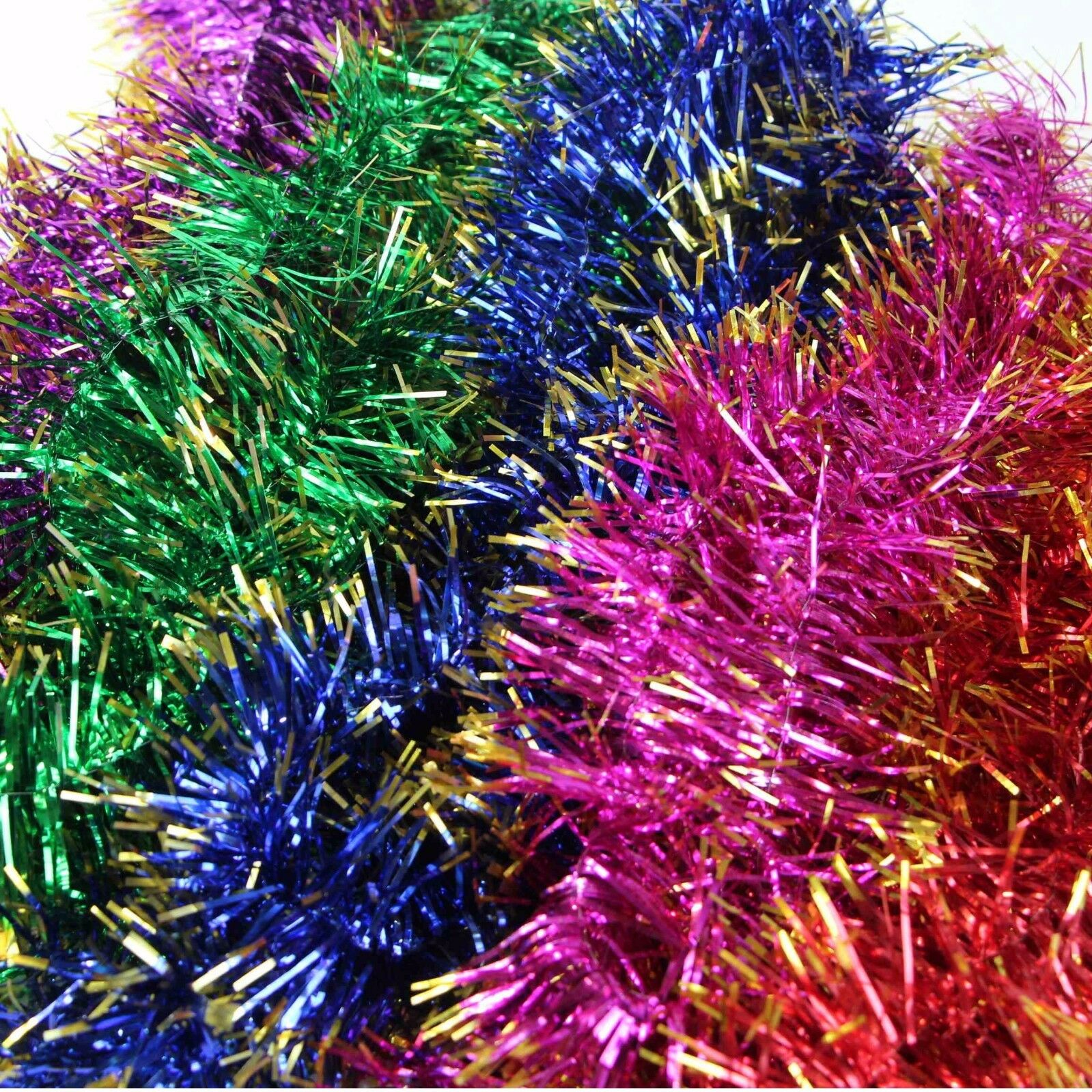 5 x CHRISTMAS TINSEL Xmas Tree Decorations Thin Gold Trim Flakes Green