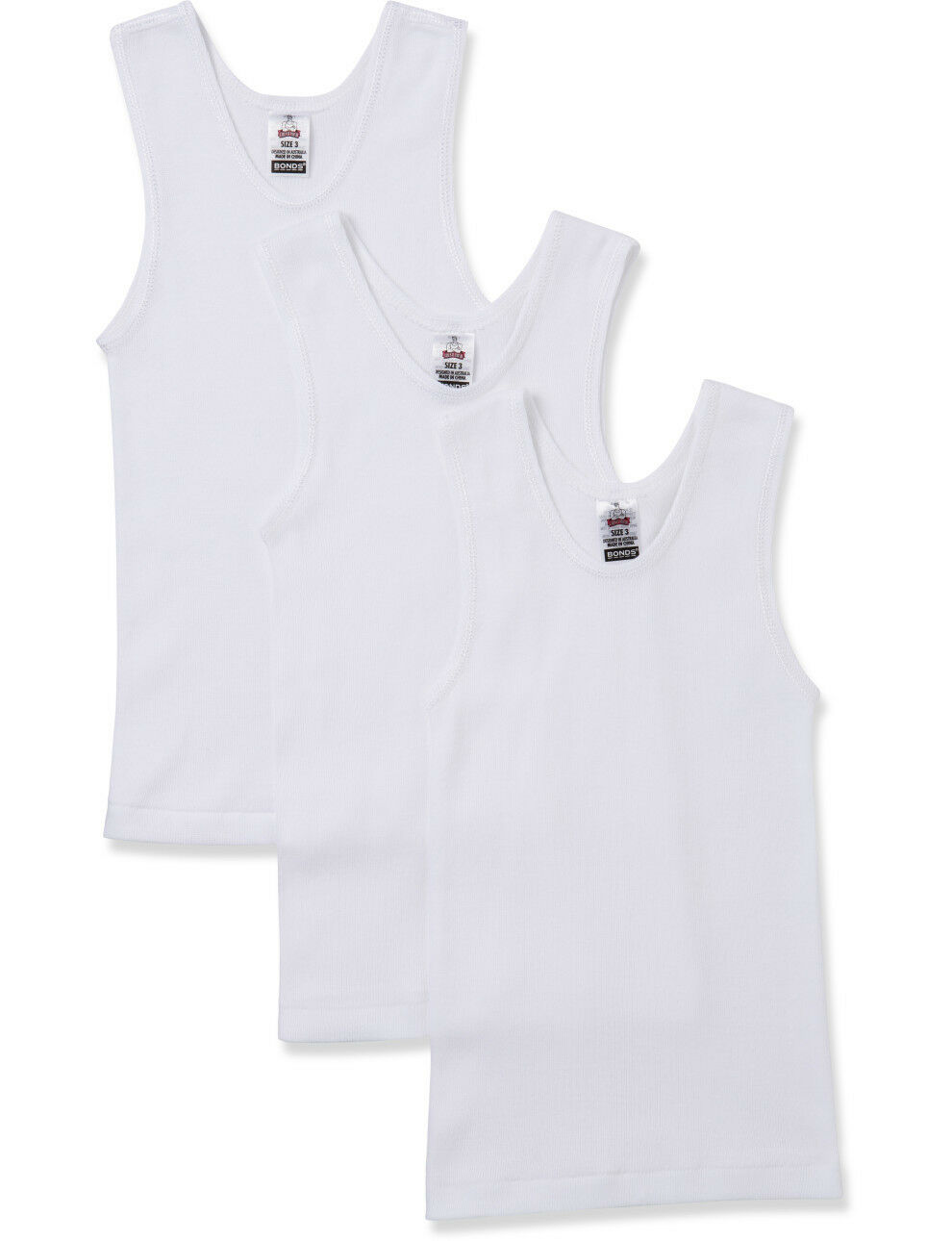 Bonds Boys Kids 3 Pack Chesty Cotton Blue Black White Singlets 4 6 8 10 ...