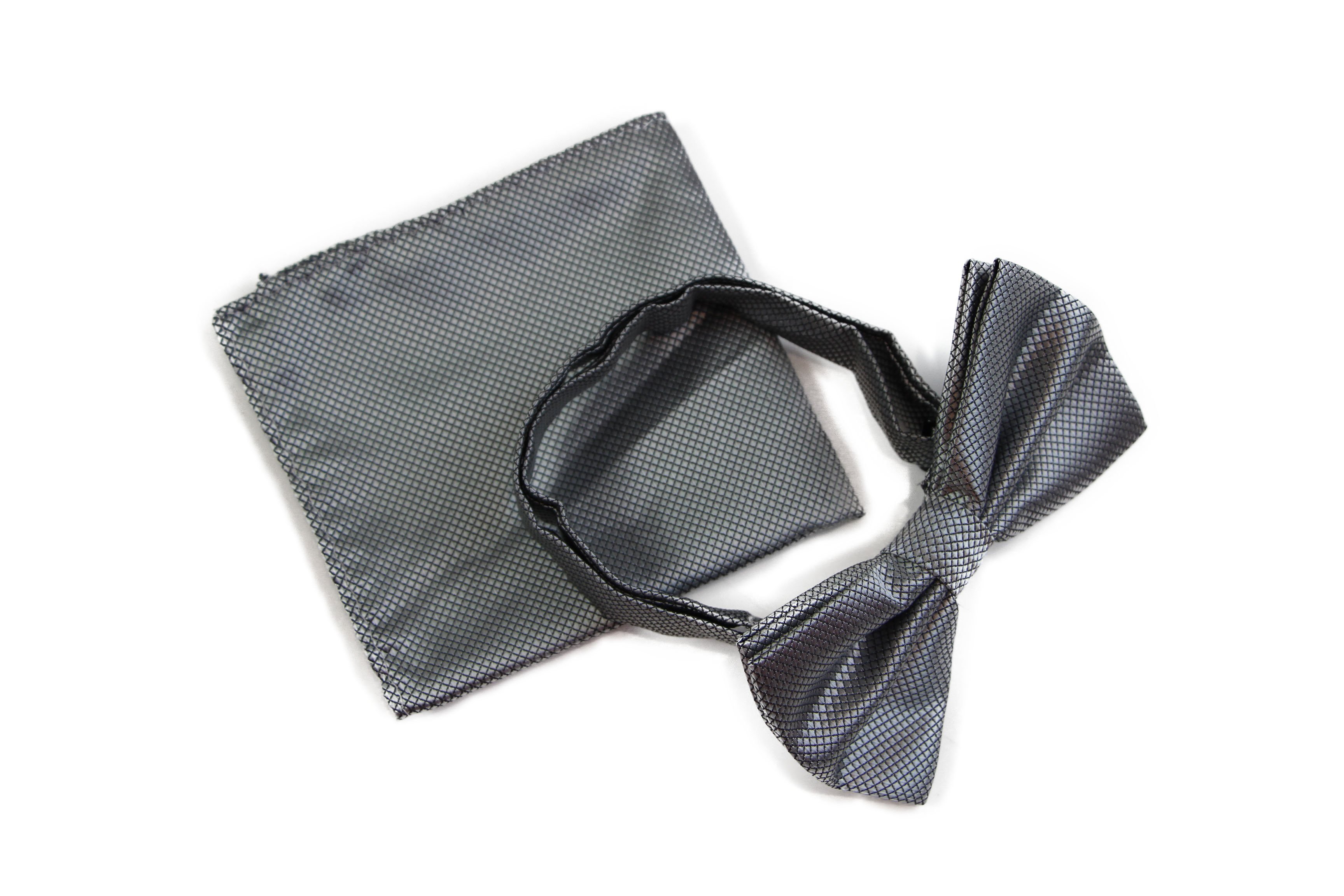 Check Bow Tie + Matching Pocket Square Hanky Handkerchief Black Blue 2Pc Set - Picture 9 of 24