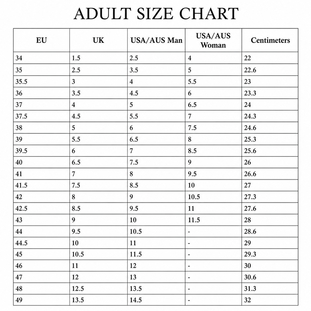Size Chart