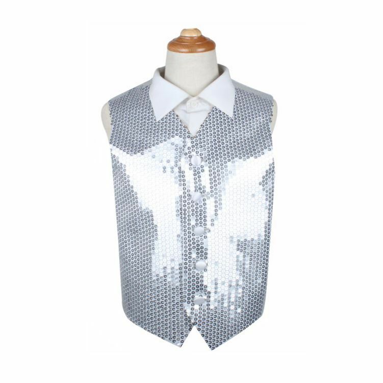 Boys Sequin Waistcoat Wedding Costume Black Red Blue Purple Gold Silver Vest - Picture 8 of 8