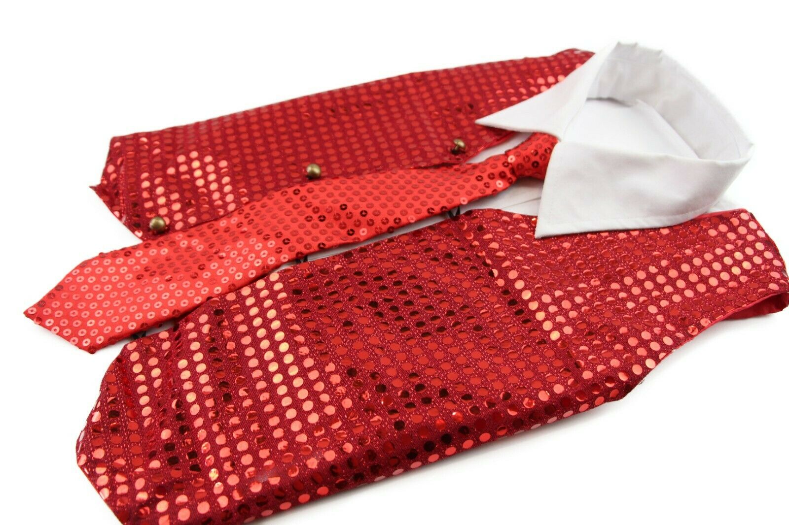 Sequin Vest Waistcoat Tie Boys Girls Dance Costume Black Gold Silver Purple Red - Picture 33 of 53