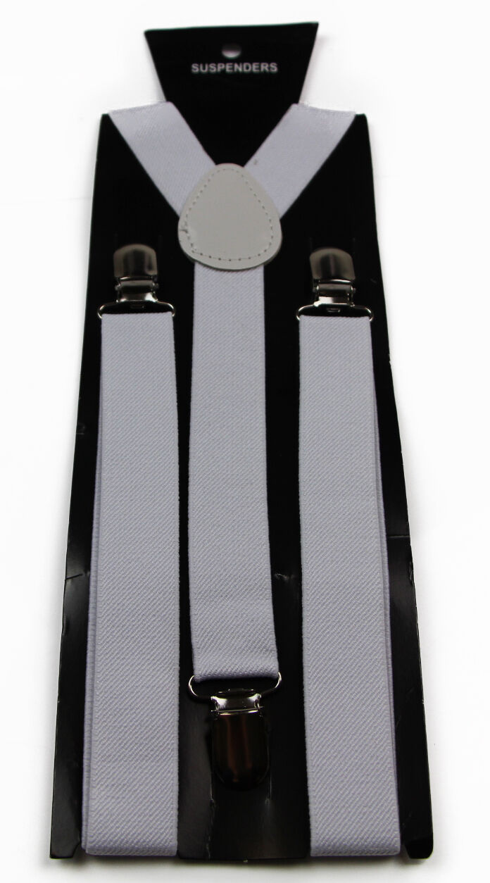Mens Black White Suspenders Braces Elastic Mens Adjustable Wedding Clip 85Cms - Picture 9 of 11