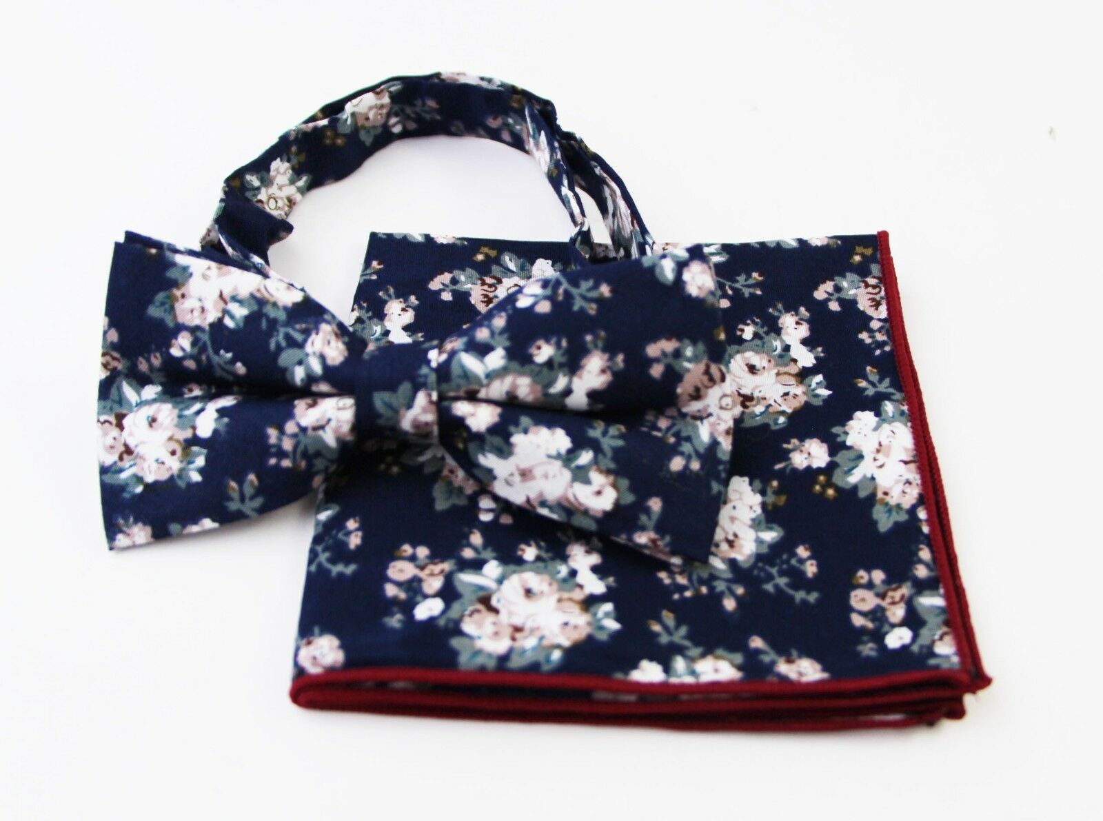 Cotton Bow Tie And Pocket Square Floral Patterned Check Fashion Races Matching - Picture 63 of 116