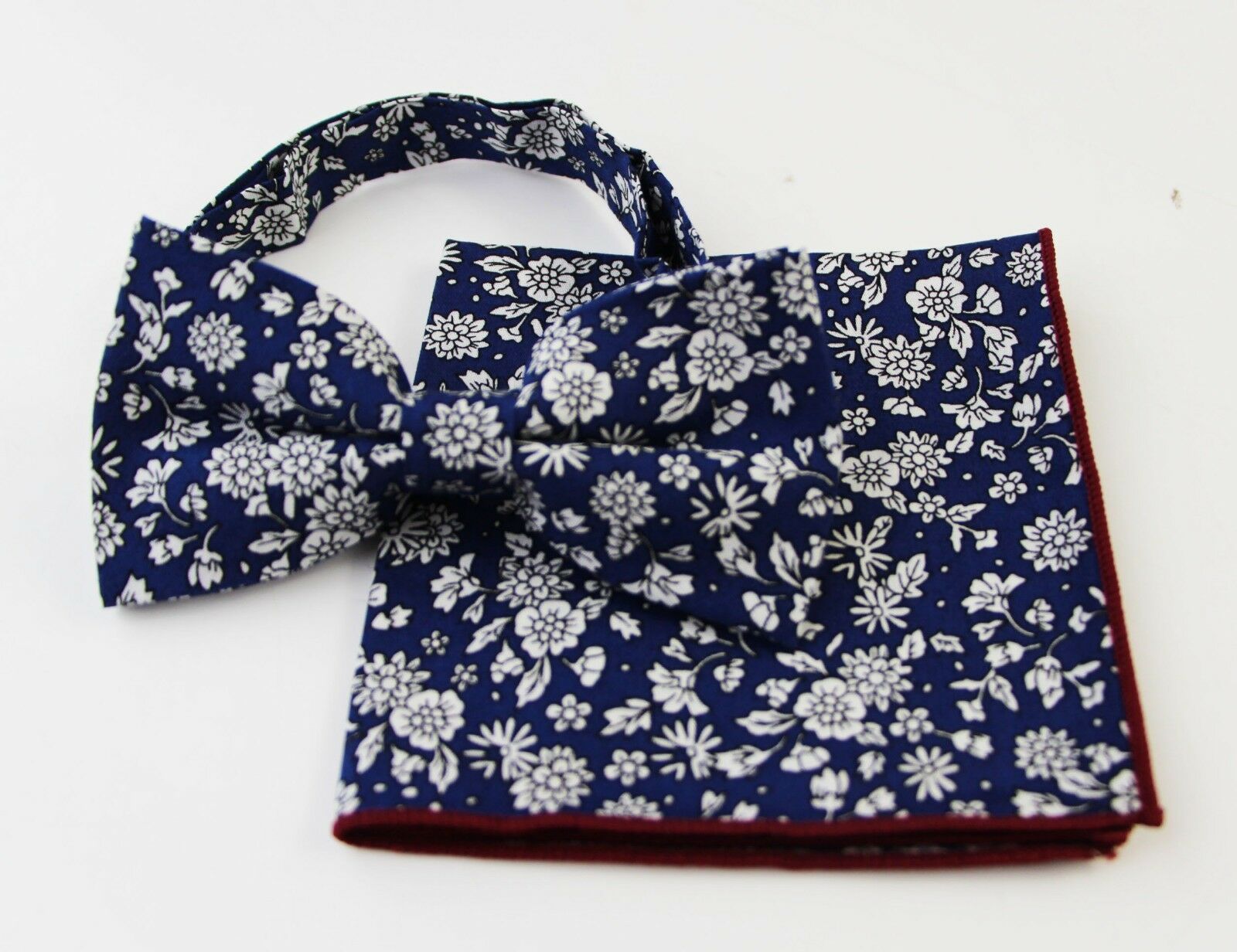Cotton Bow Tie And Pocket Square Floral Patterned Check Fashion Races Matching - Picture 71 of 116