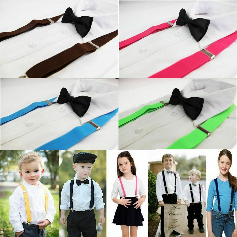 Boys Girls Kids Unisex Clip On Suspenders Adjustable Braces Wedding Boy Pageboy - Picture 4 of 39