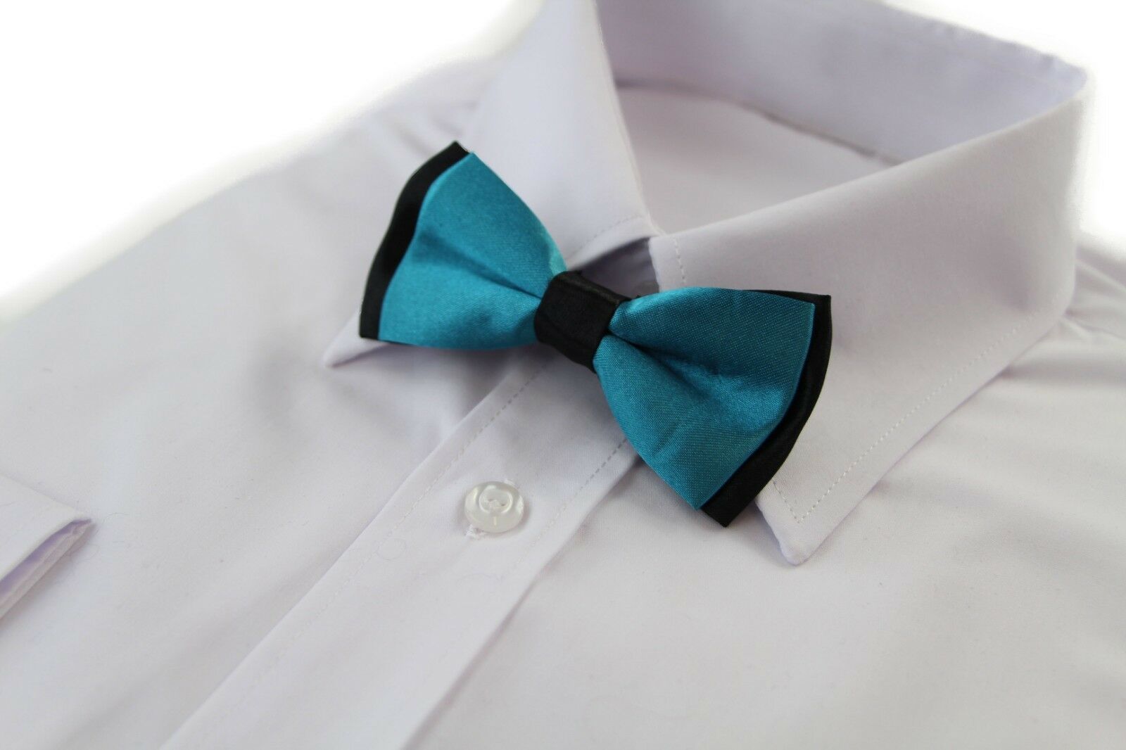 Boys Two Tone Layer Bow Tie Pre-Tied Kids Solid Blue Red Black Wedding Formal - Picture 100 of 114