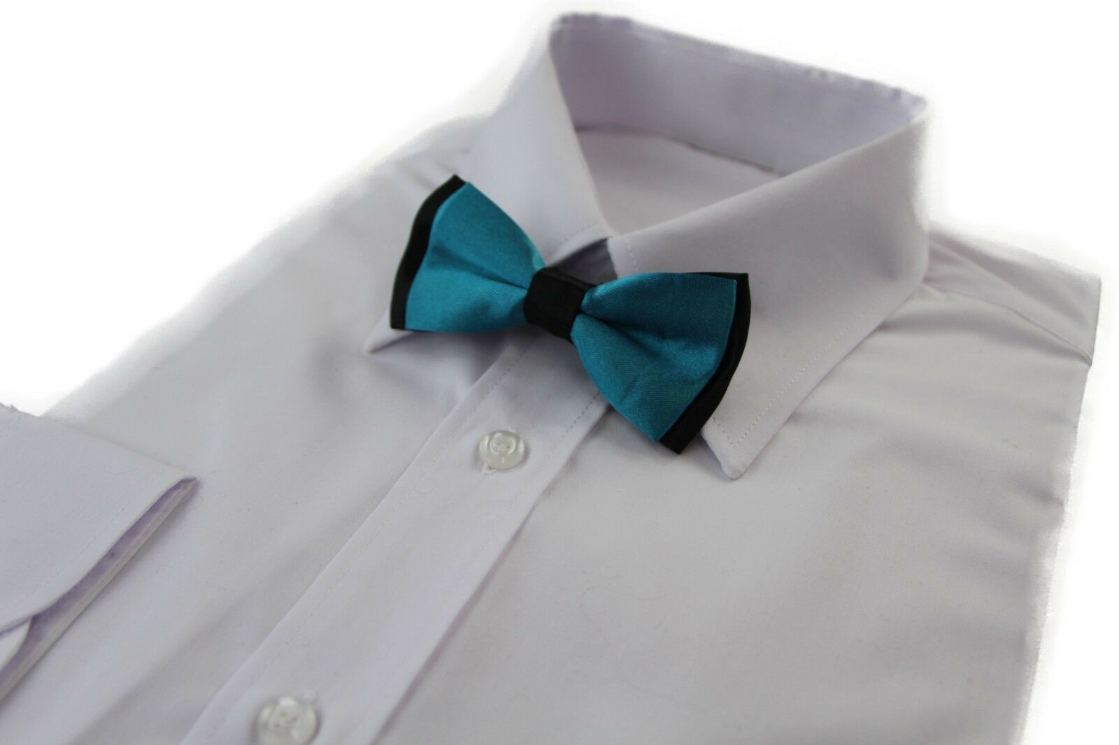 Boys Two Tone Layer Bow Tie Pre-Tied Kids Solid Blue Red Black Wedding Formal - Picture 101 of 114