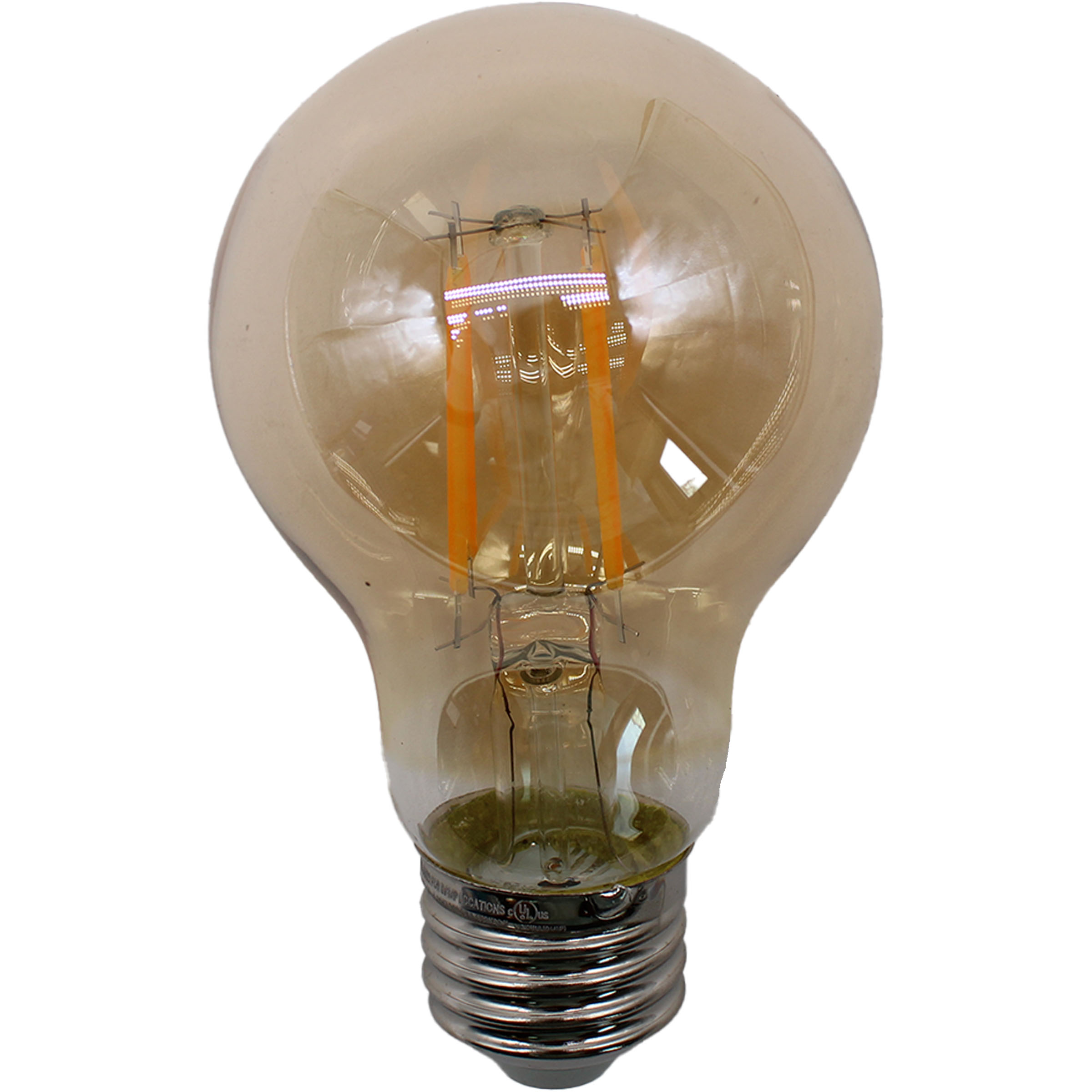 A19 LED filament bulb with 2200K warm white light and E26 base