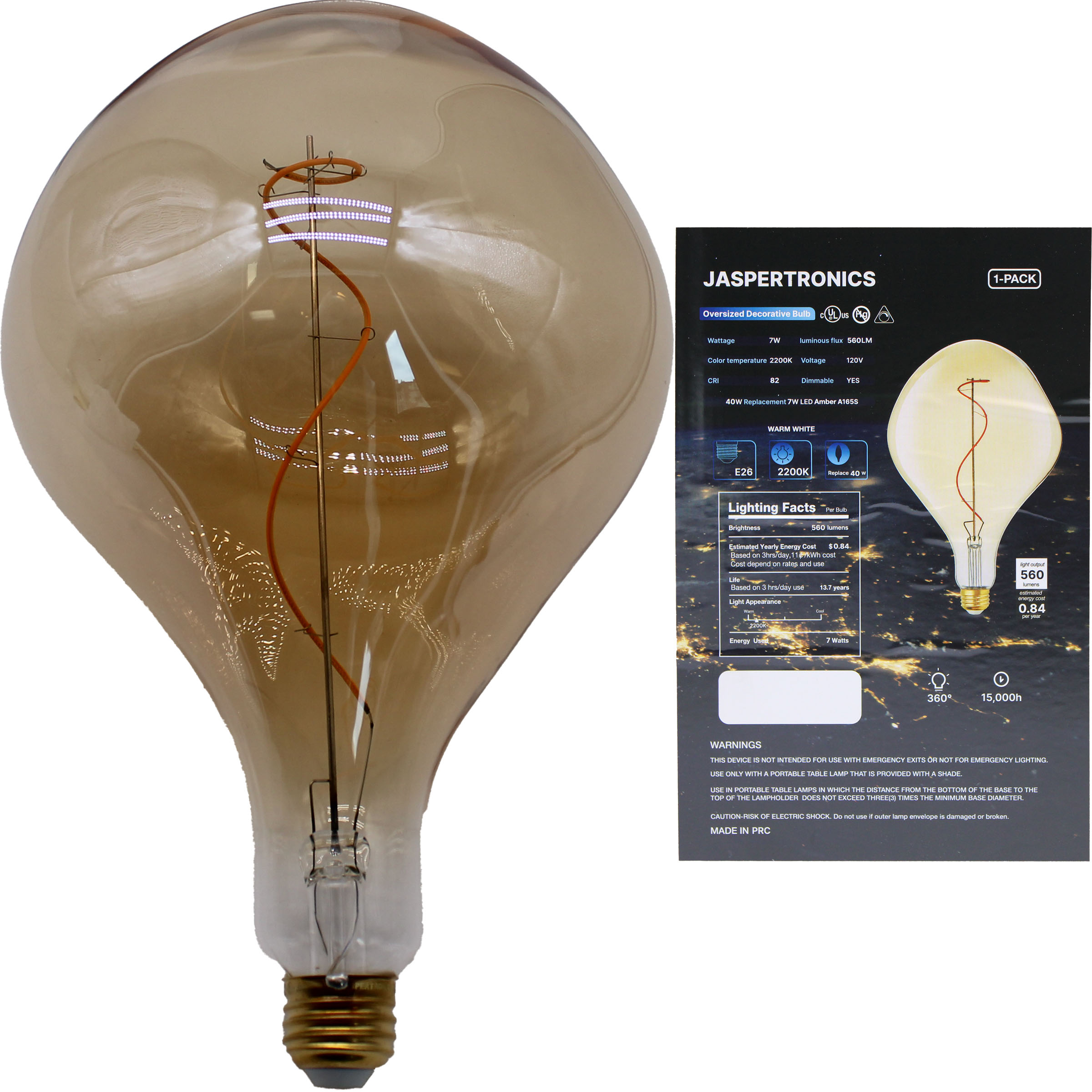 Amber oversized decorative LED bulb for pendant lighting