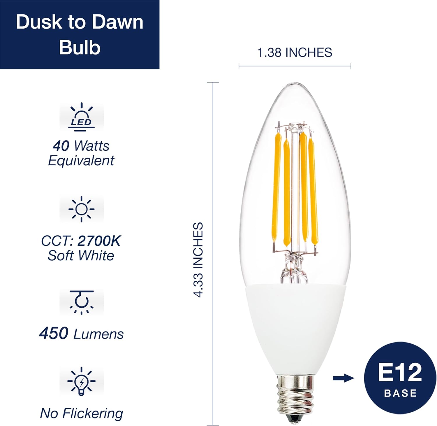 Jaspertronics Dusk to Dawn B11 LED Edison Bulb