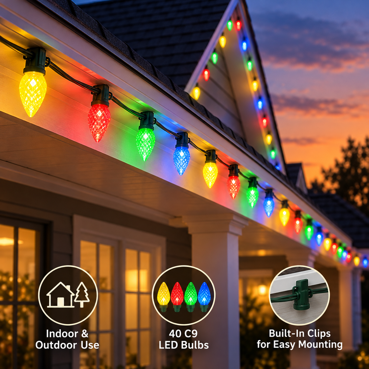 Jaspertronics red yellow green blue C9 LED string lights product image 4