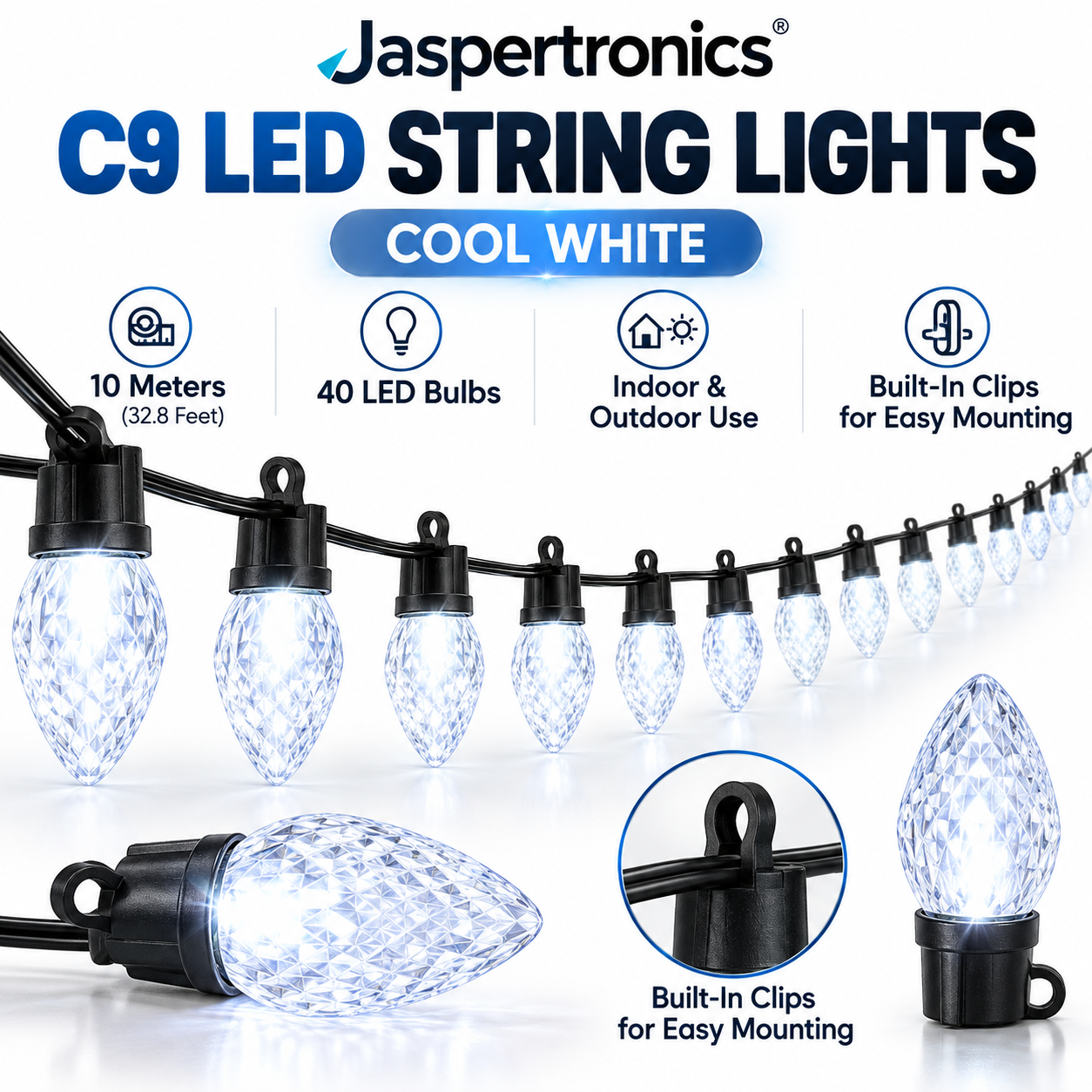 Jaspertronics C9 Cool White LED Christmas string lights product image 1