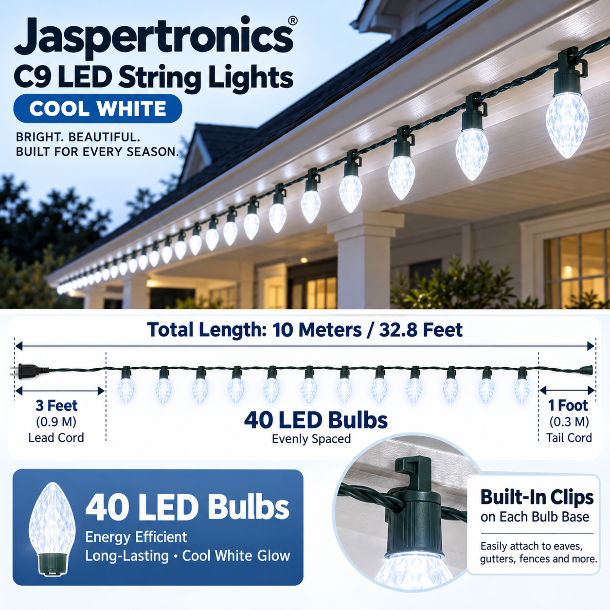 Jaspertronics C9 white holiday LED lights product image 2