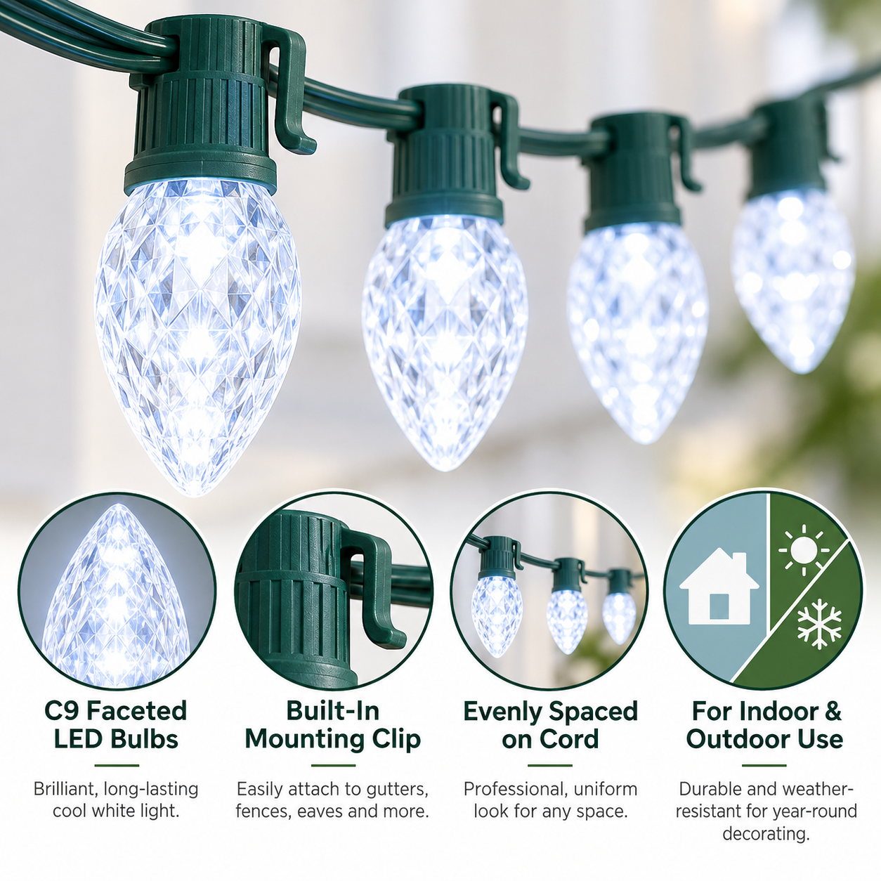 Jaspertronics 10-meter C9 Cool White Christmas LED string lights product image 5