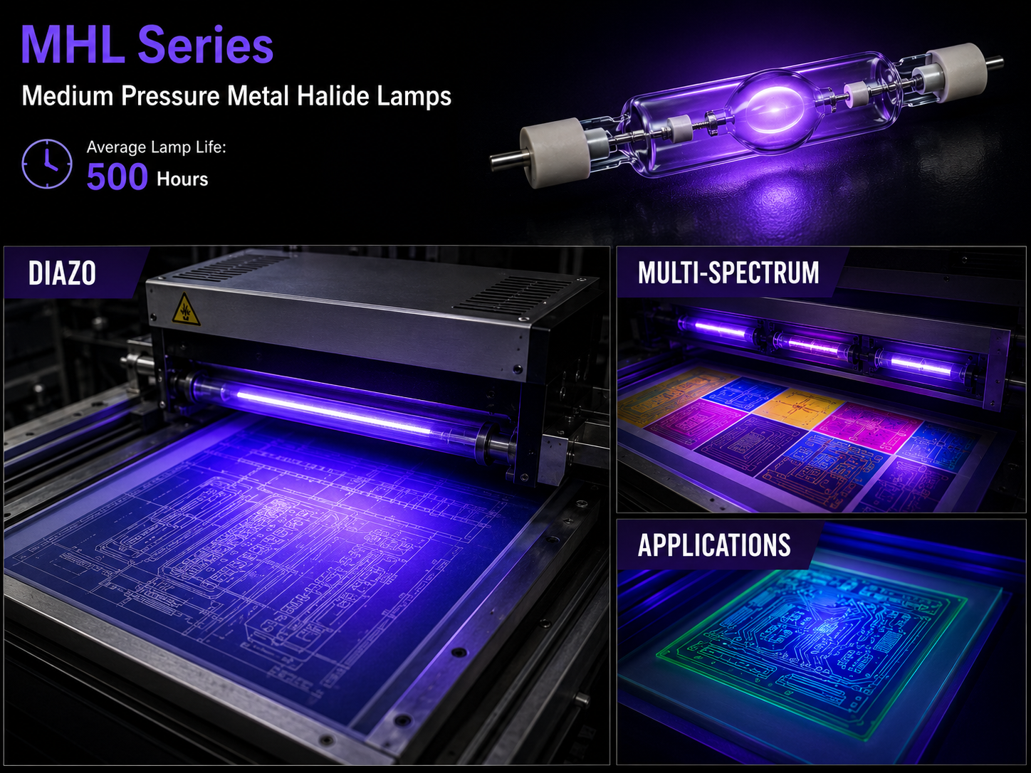 MHL metal halide UV lamp for Diazo applications