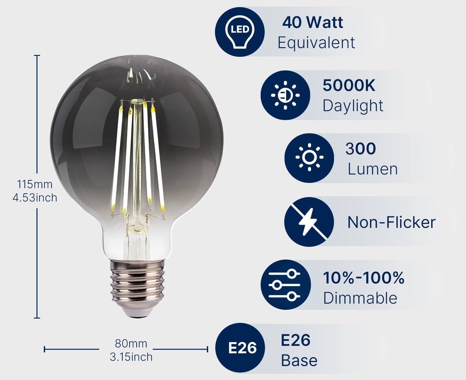 Jaspertronics G25 Globe LED Edison Bulb