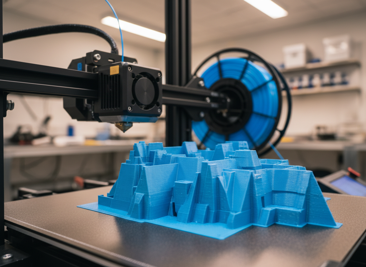 High-speed 3D printer printing a detailed model