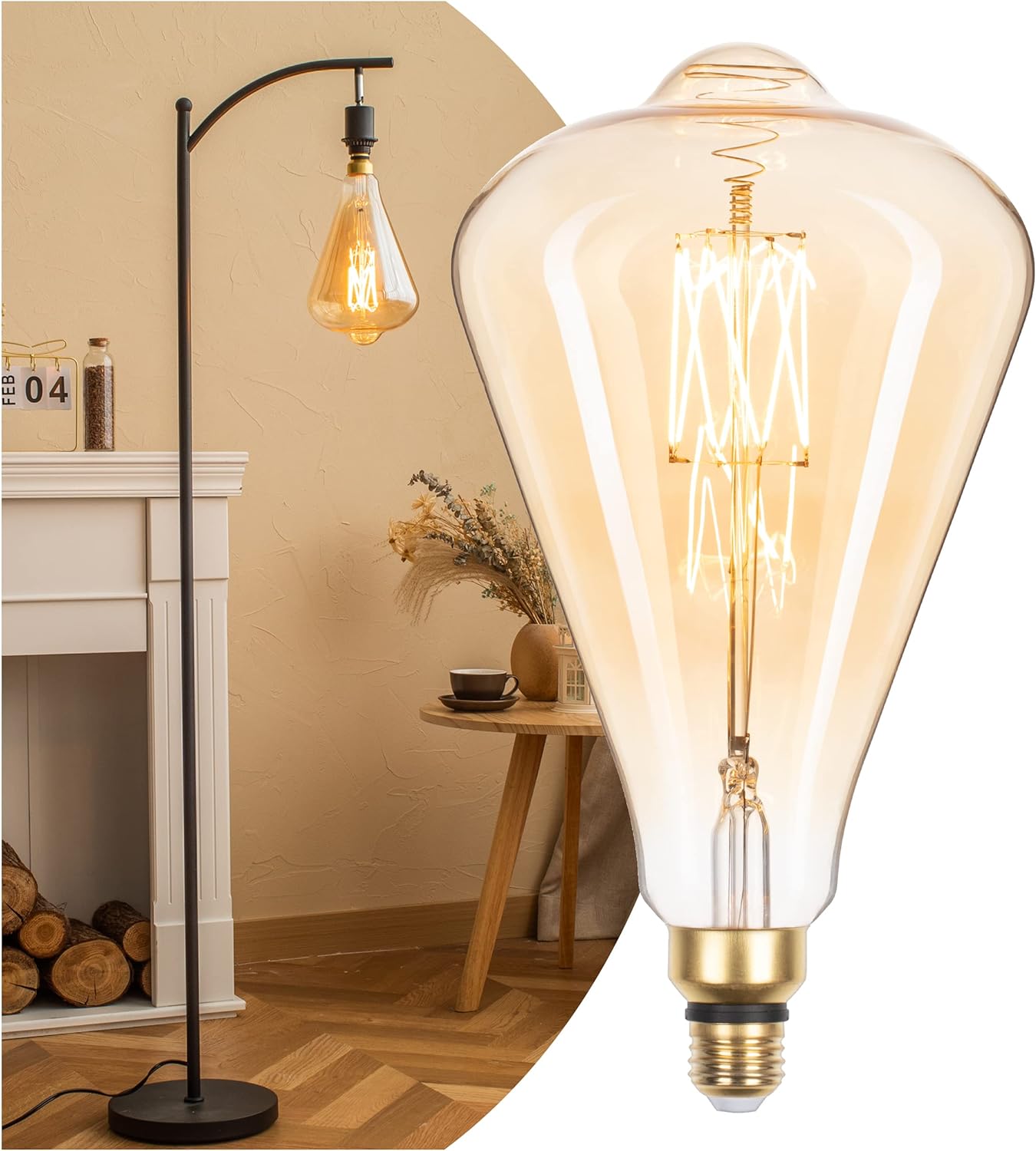 Jaspertronics Vintage Oversized LED Edison Bulb ST164 Amber