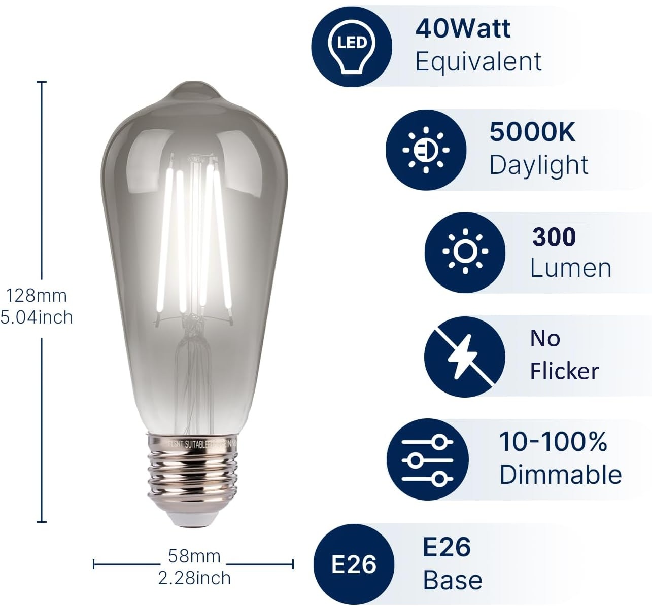 Jaspertronics ST19 LED Edison Bulbs Smoky Grey