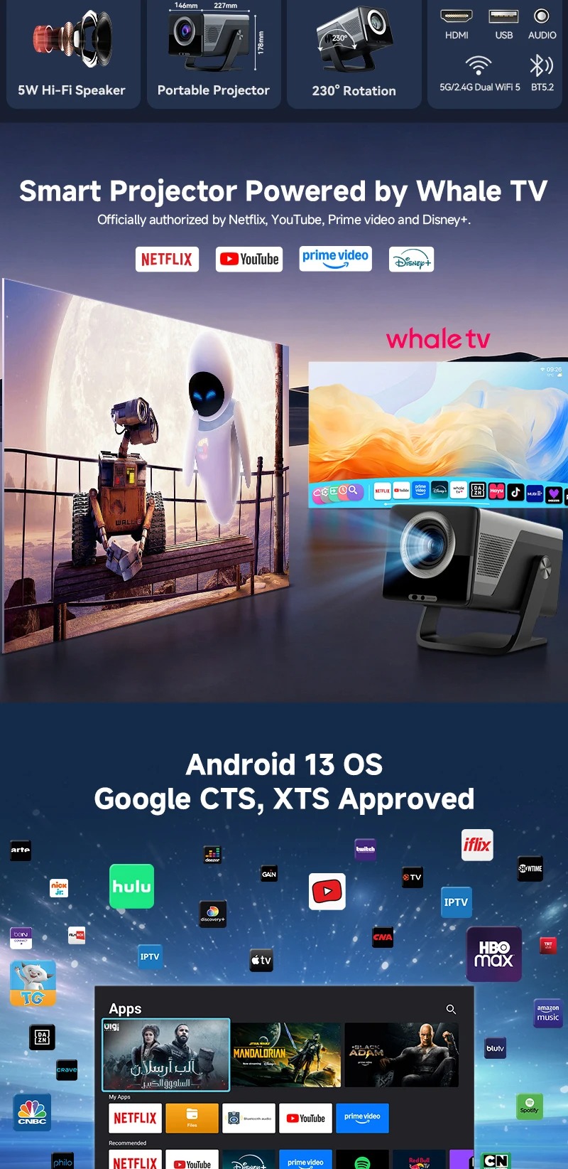 Jaspertronics X7AA mini smart projector 4K home theater