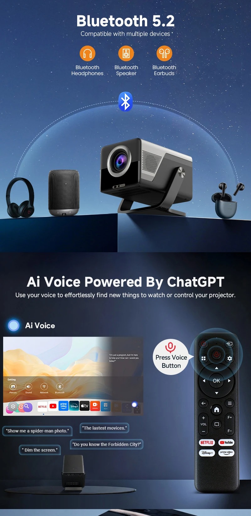 Jaspertronics X7AA mini smart projector 4K home theater