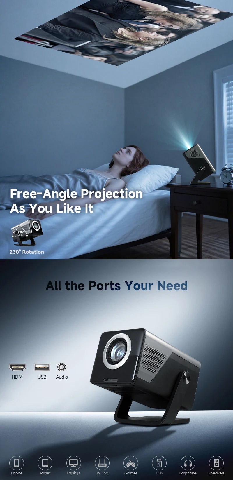 Jaspertronics X7AA mini smart projector 4K home theater