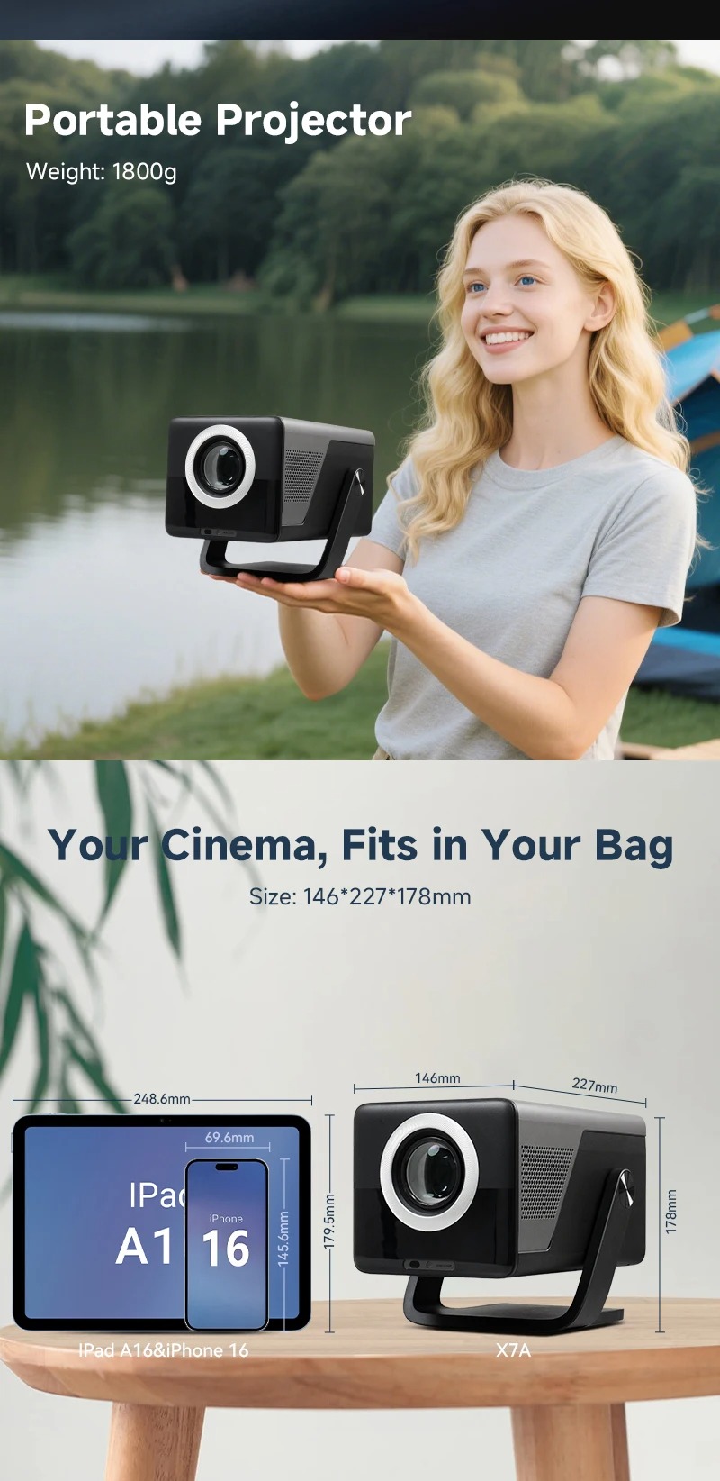 Jaspertronics X7AA mini smart projector 4K home theater