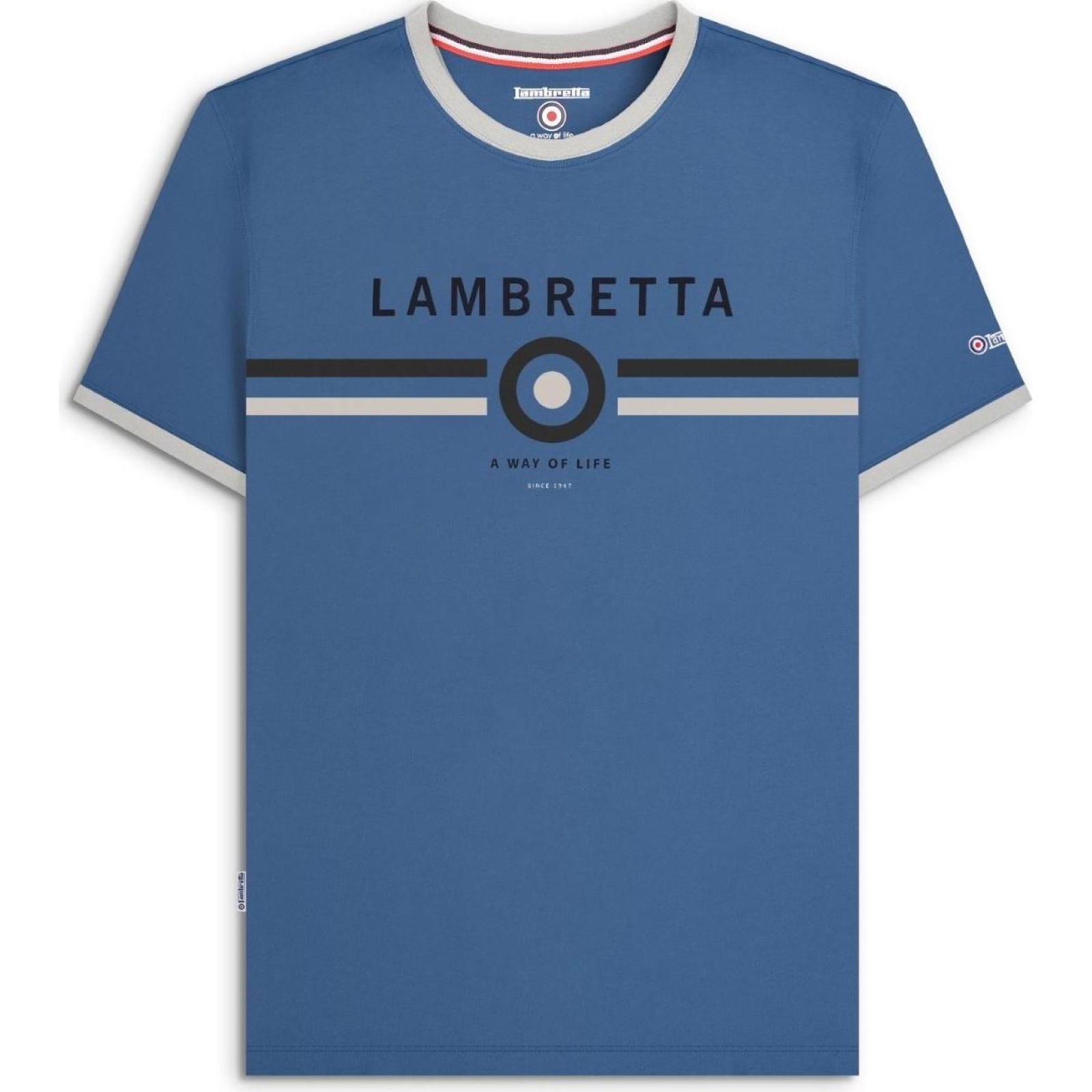 Lambretta Mens Target Ringer Crew Neck Short Sleeve Retro T-Shirt Tee Top - Picture 12 of 16