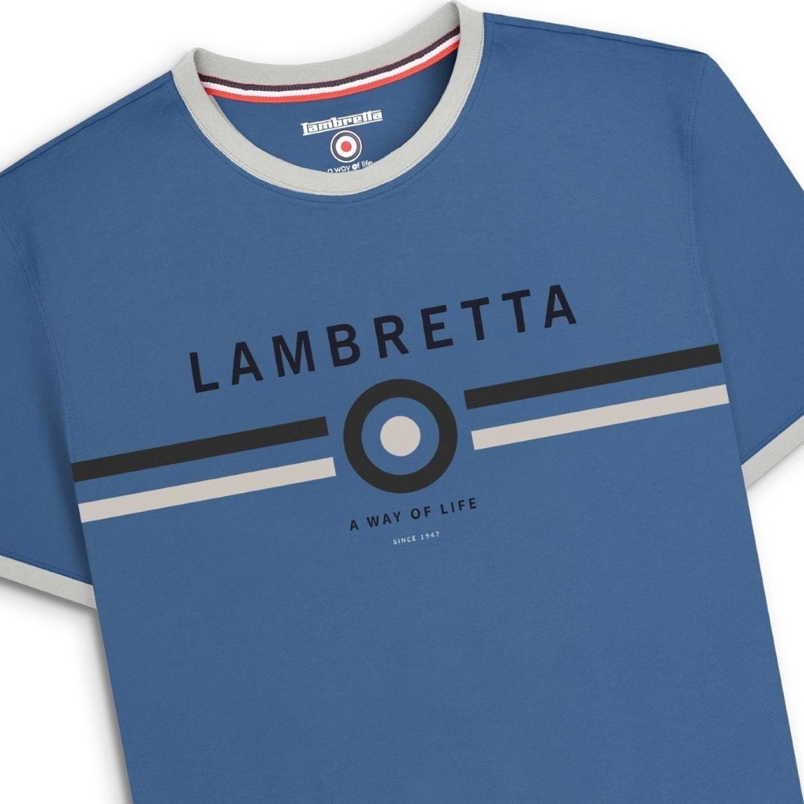 Lambretta Mens Target Ringer Crew Neck Short Sleeve Retro T-Shirt Tee Top - Picture 14 of 16